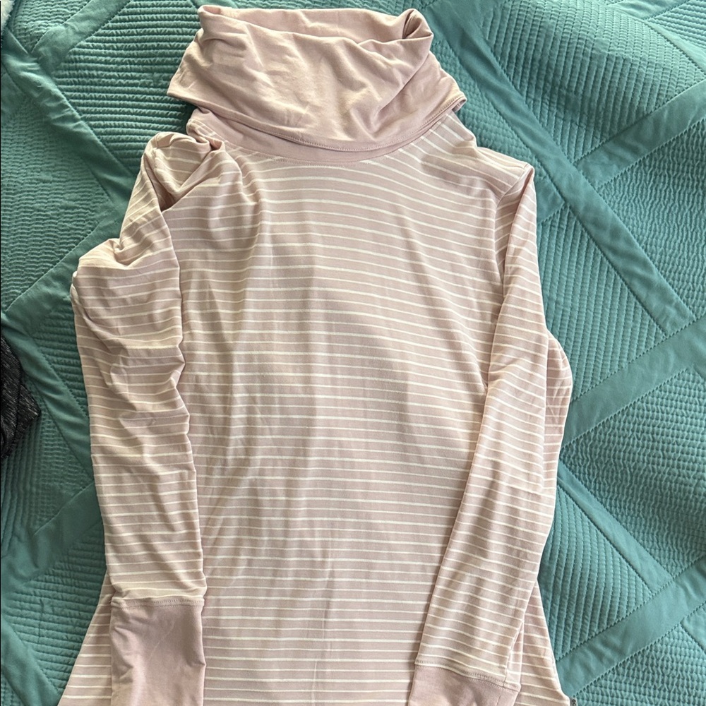 Columbia brand Women's Striped Turtleneck Long Sleeve Top - Light Pink